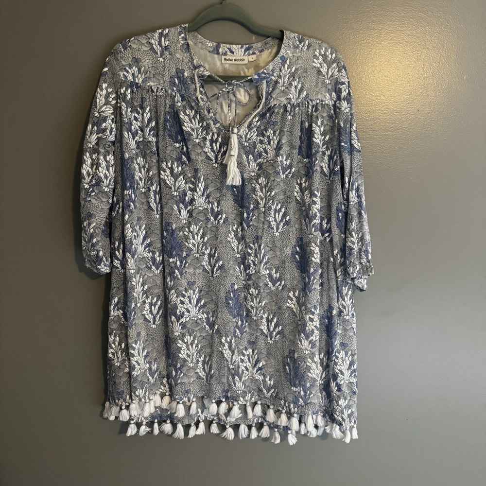Roller Rabbit Beach Cover Up Ugyen Leaves Serafina Tunic size small Top Small
